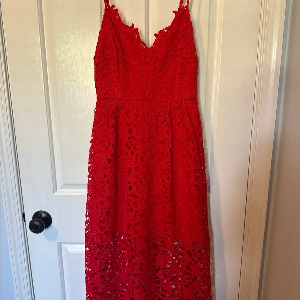 Astr Vibrant Red Lace Midi Dress